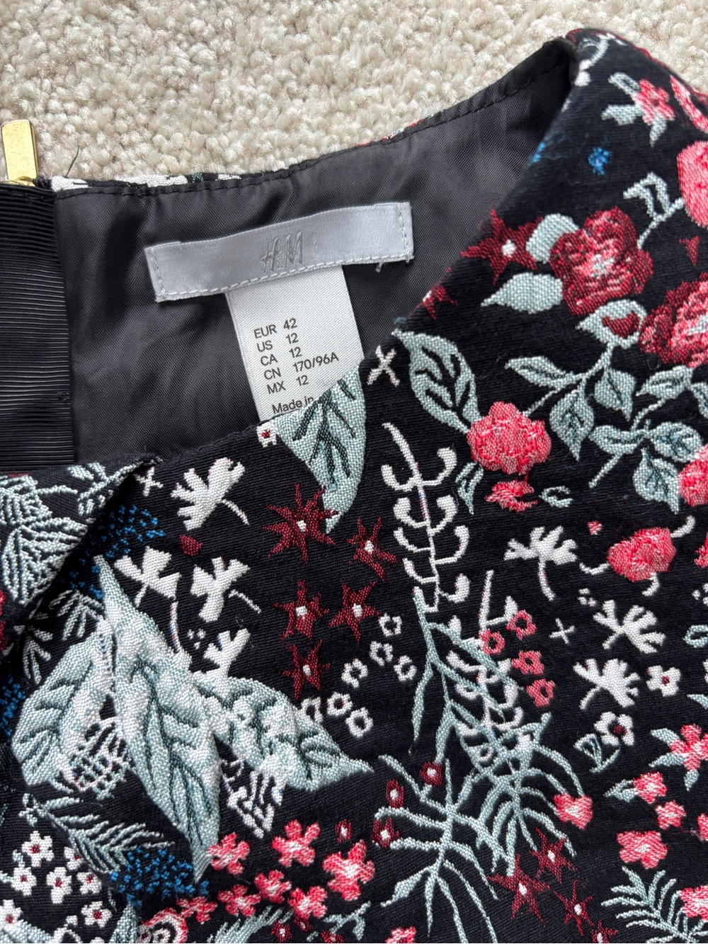 H&M Black Mini Dress with Pink & Blue Floral Jacquard - Picture 3 of 9